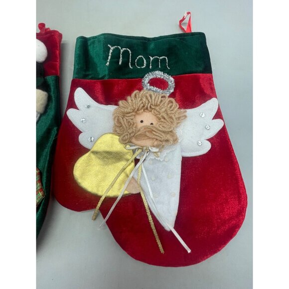 handmade Mom Dad Christmas mitten stockings set of 2 angle snowman velvet READ - Picture 2 of 10